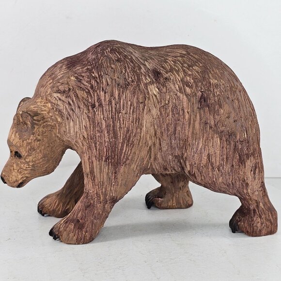 Hand-Carved Wooden Bear Figurine Decor Brown Grizzly Folk Art *FLAWS* Wildlife - Picture 2 of 10